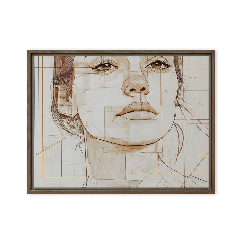 Geometric Serenity: A Minimalist Portrait | Canvas with Brown Frame | 18″×24″