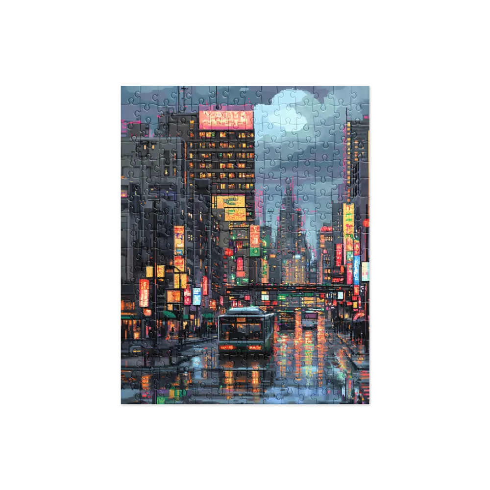 Neon Dreams: A Pixelated Urban Night | Jigsaw Puzzle | 252/520 pieces