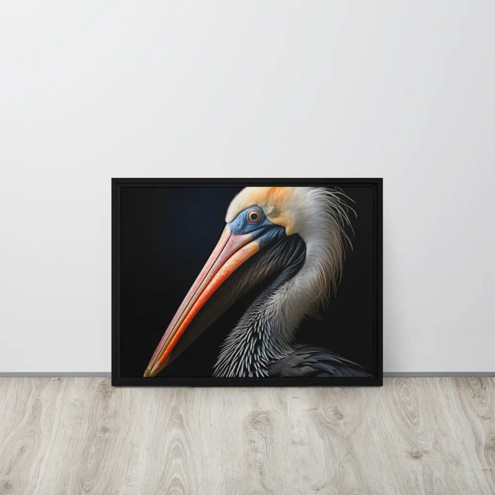 Majestic Portrait of a Pelican | Canvas with Black Frame | 18″×24″