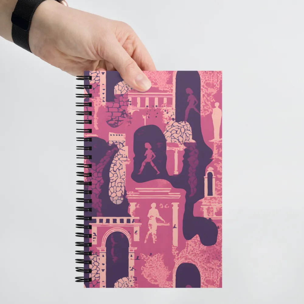 Whimsical Interplay of Figures and Architecture | Spiral Notebook