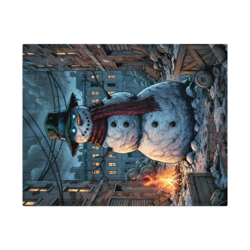 Midnight Snowman 
 Jigsaw Puzzle in Tin Box