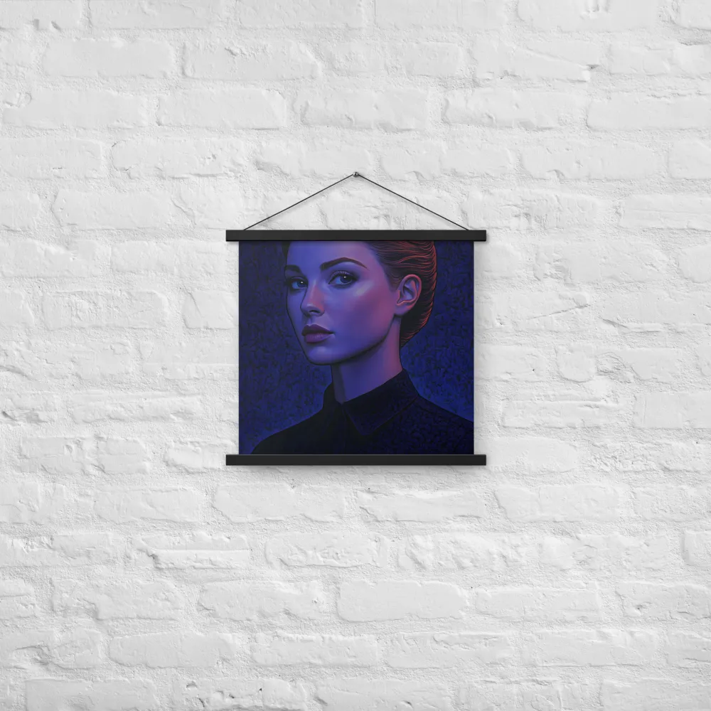 Ethereal Portrait in Blue and Red | Poster With Black Wood Hanger | 18″×18″