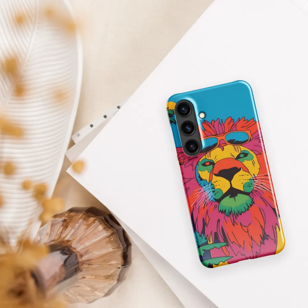 Lion with Sunglasses: A Vibrant Tropical Portrait | Phone Case |  S24 | Snap Case | Glossy