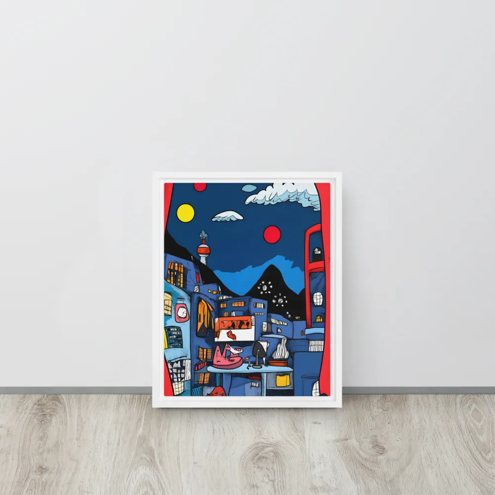 Whimsical Cityscape at Night | Canvas with White Frame | 11″×14″