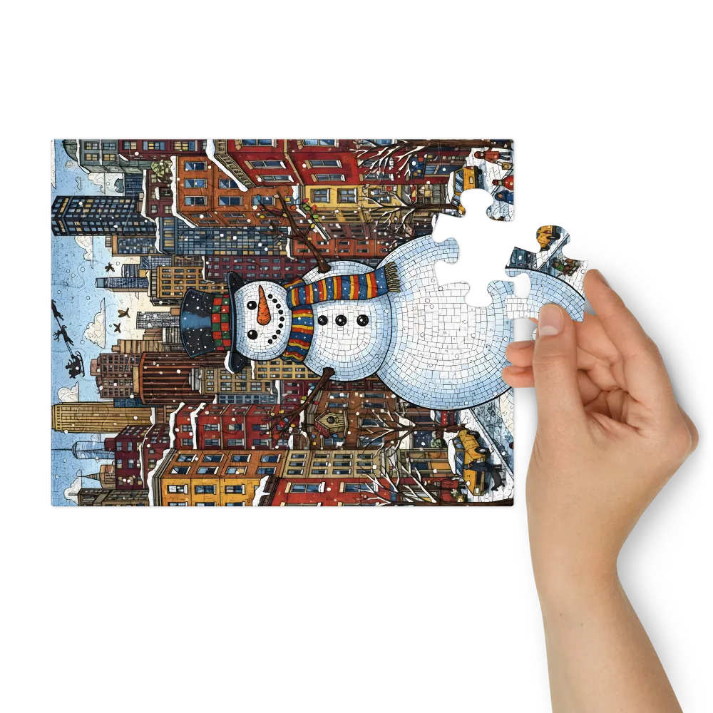 Urban Snowman Mosaic 
 Jigsaw Puzzle in Tin Box