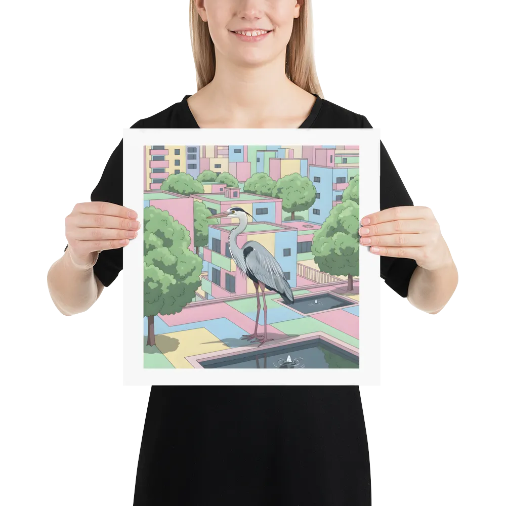 Pastel City Heron 
 Poster | 14″x 14″