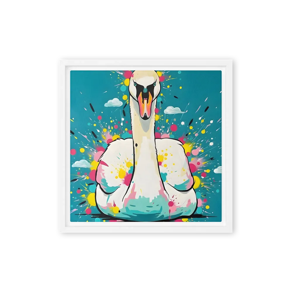 Swan Splash 
 Canvas with White Frame