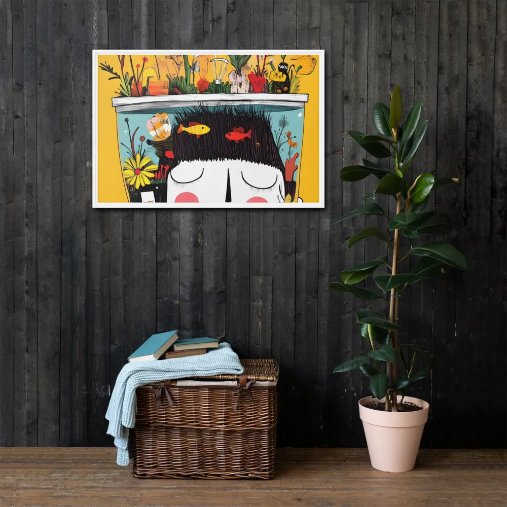 Whimsical Garden Head | Canvas with White Frame | 24″×36″