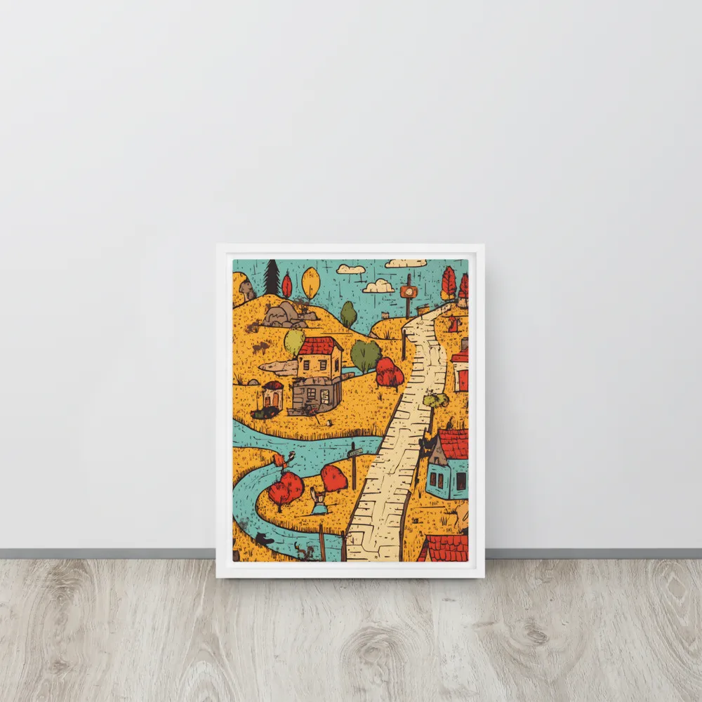 Whimsical Village Landscape | Canvas with White Frame | 11″×14″