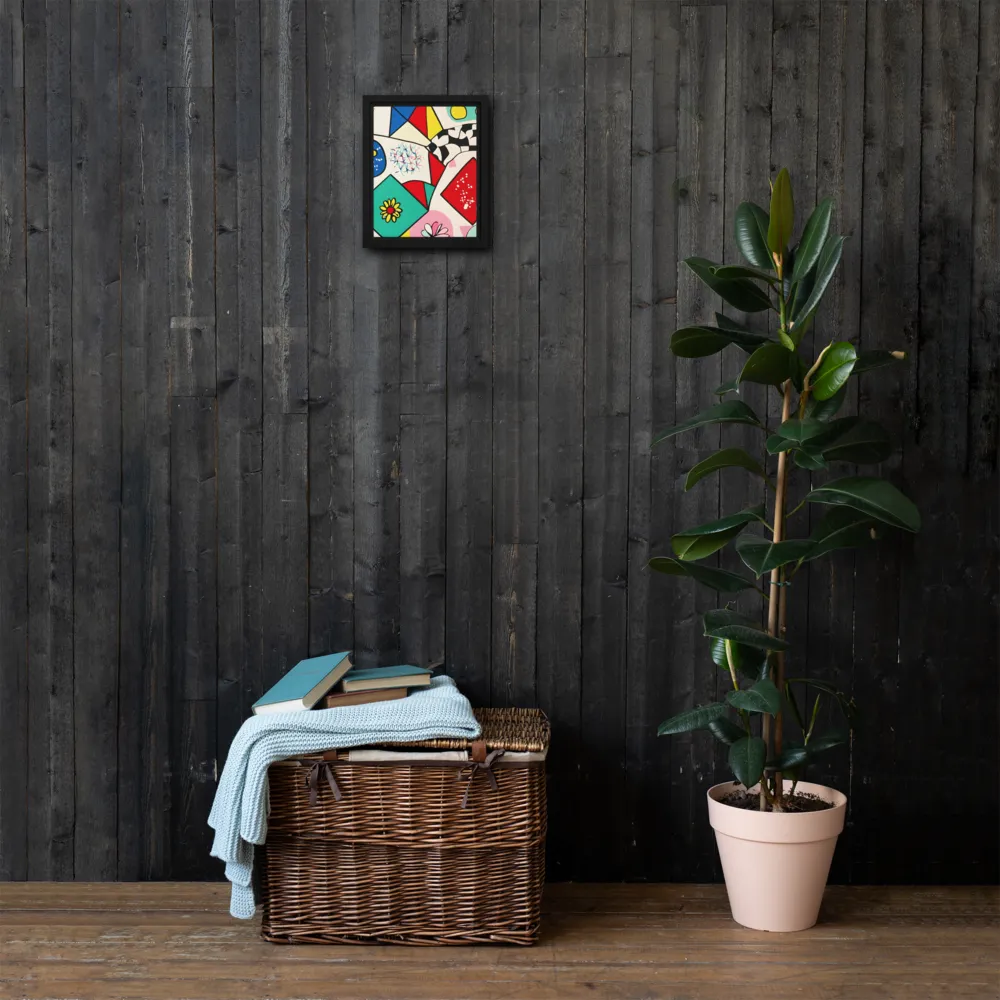 Joyful Geometry: A Playful Dance of Shapes and Colors | Canvas with Black Frame | 8″×10″