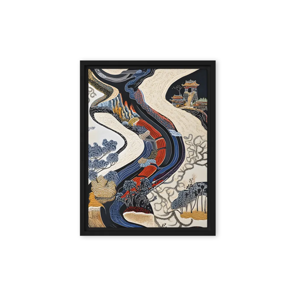 Flow of Tranquility | Canvas with Black Frame | 9″×12″