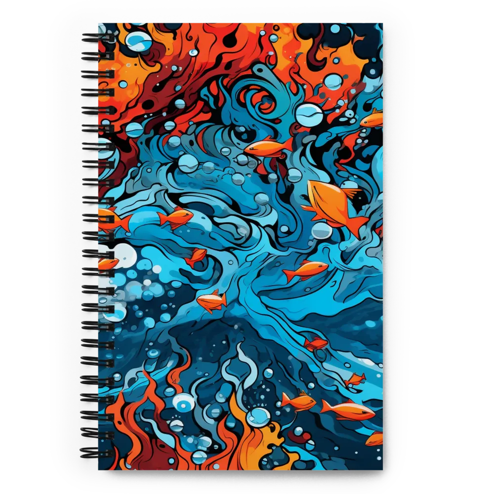 Fluid Harmony: Ocean and Flames | Spiral Notebook