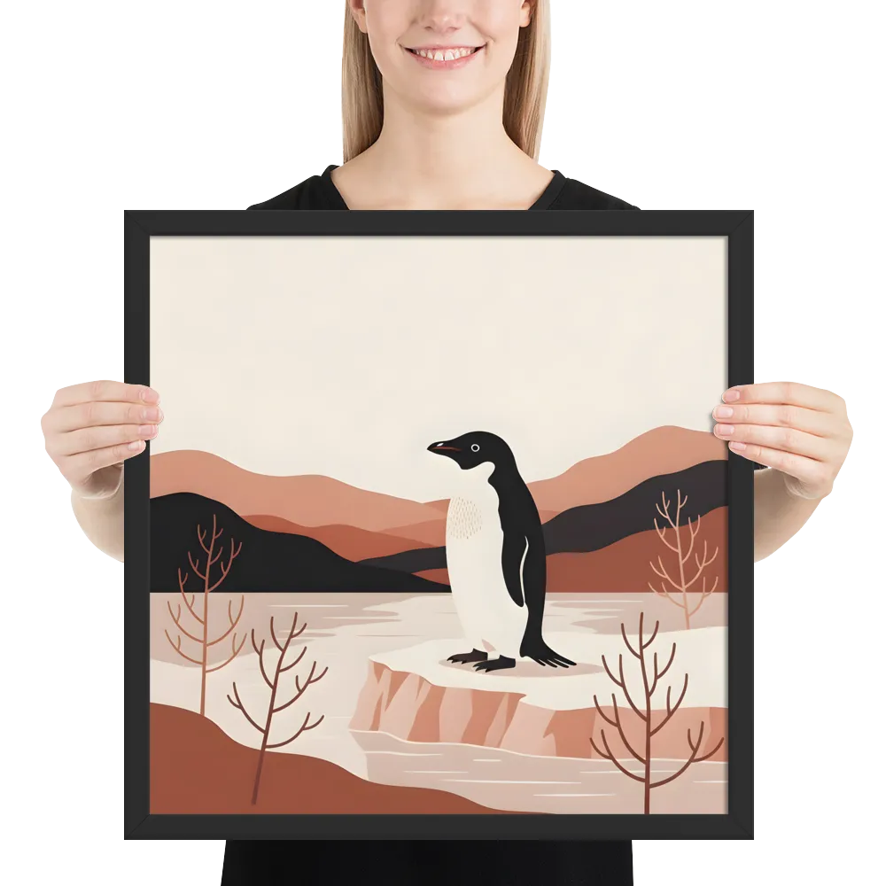 Penguin on Ice Floe 
 Poster with Black Frame | 18″x 18″