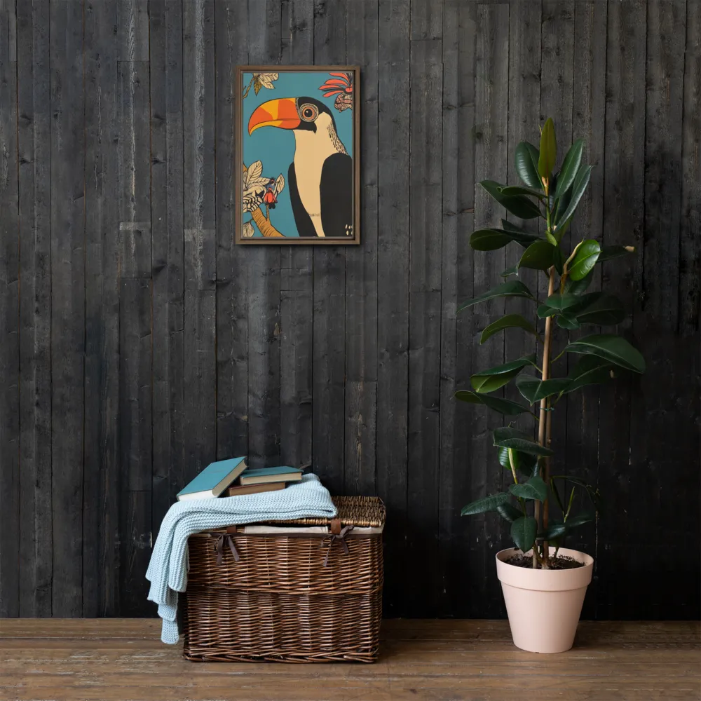 Tropical Majesty: The Toucan at Rest | Canvas with Brown Frame | 12″×18″