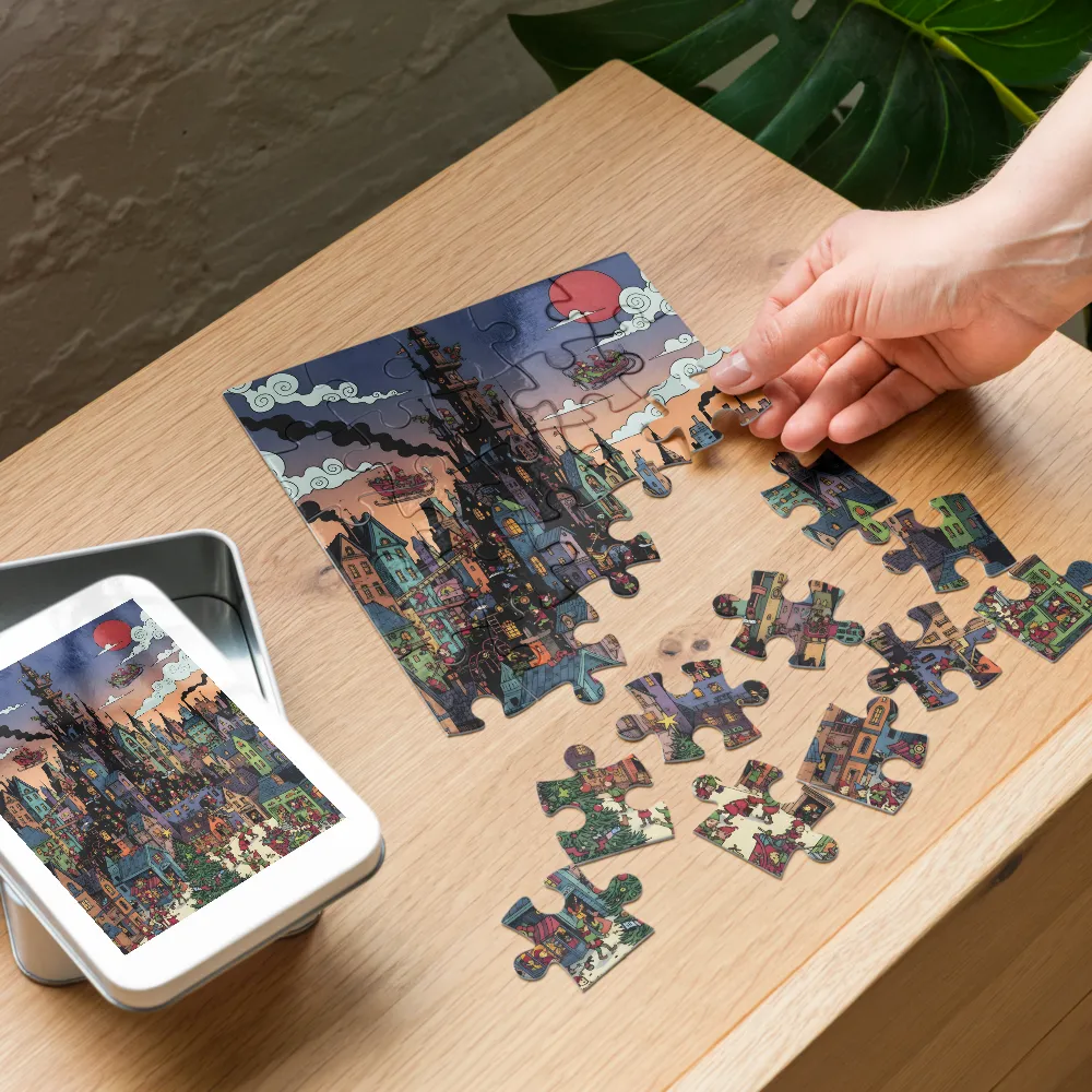 Elf Village at Dusk 
 Jigsaw Puzzle in Tin Box