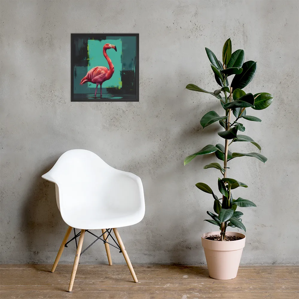 Teal Flamingo 
 Poster with Black Frame | 18″x 18″