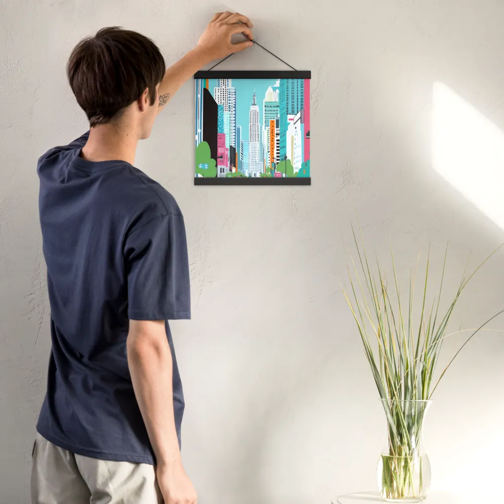 Urban Symphony: A Modern Cityscape | Poster With Black Wood Hanger | 12″×12″