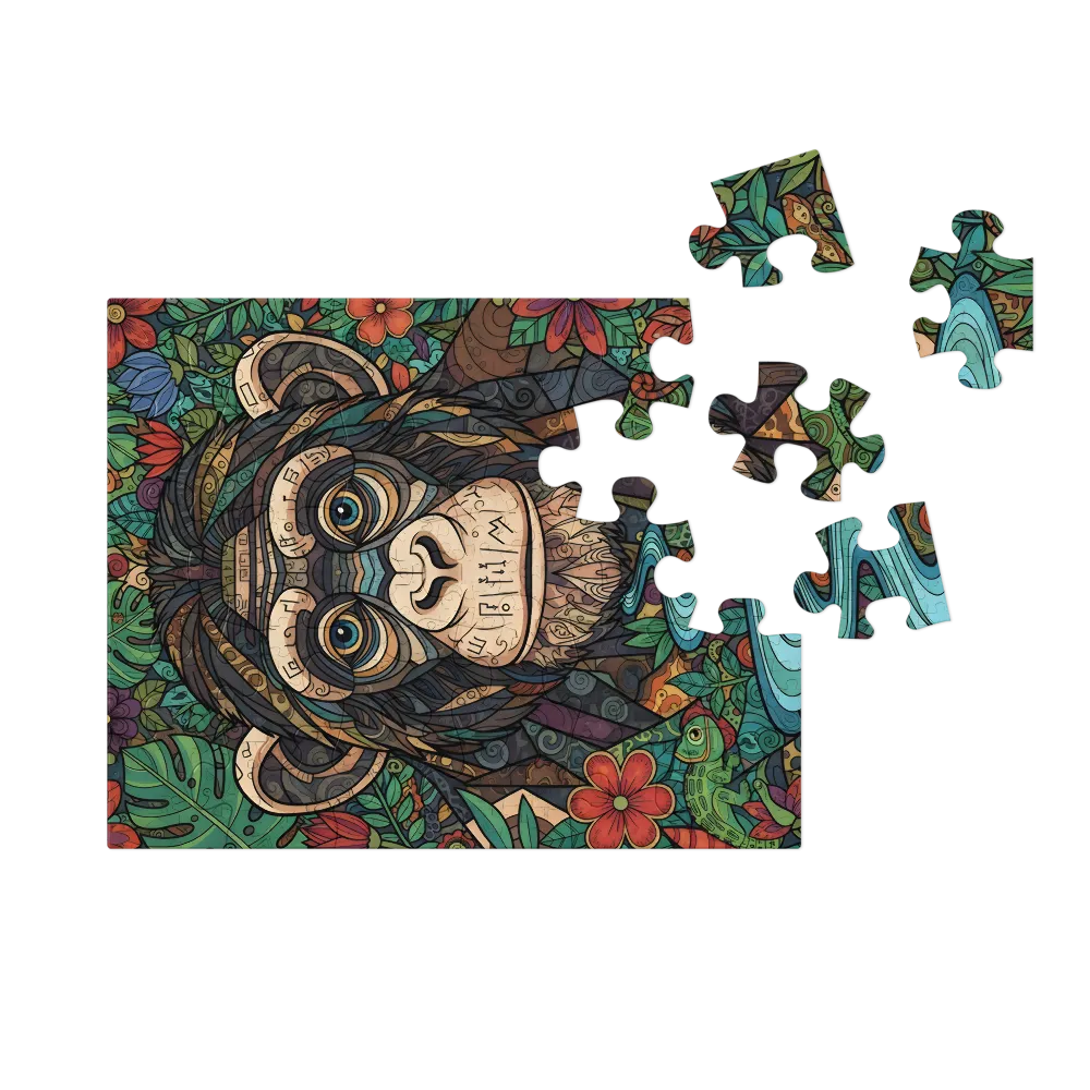 Jungle Chimp Mosaic 
 Jigsaw Puzzle in Tin Box
