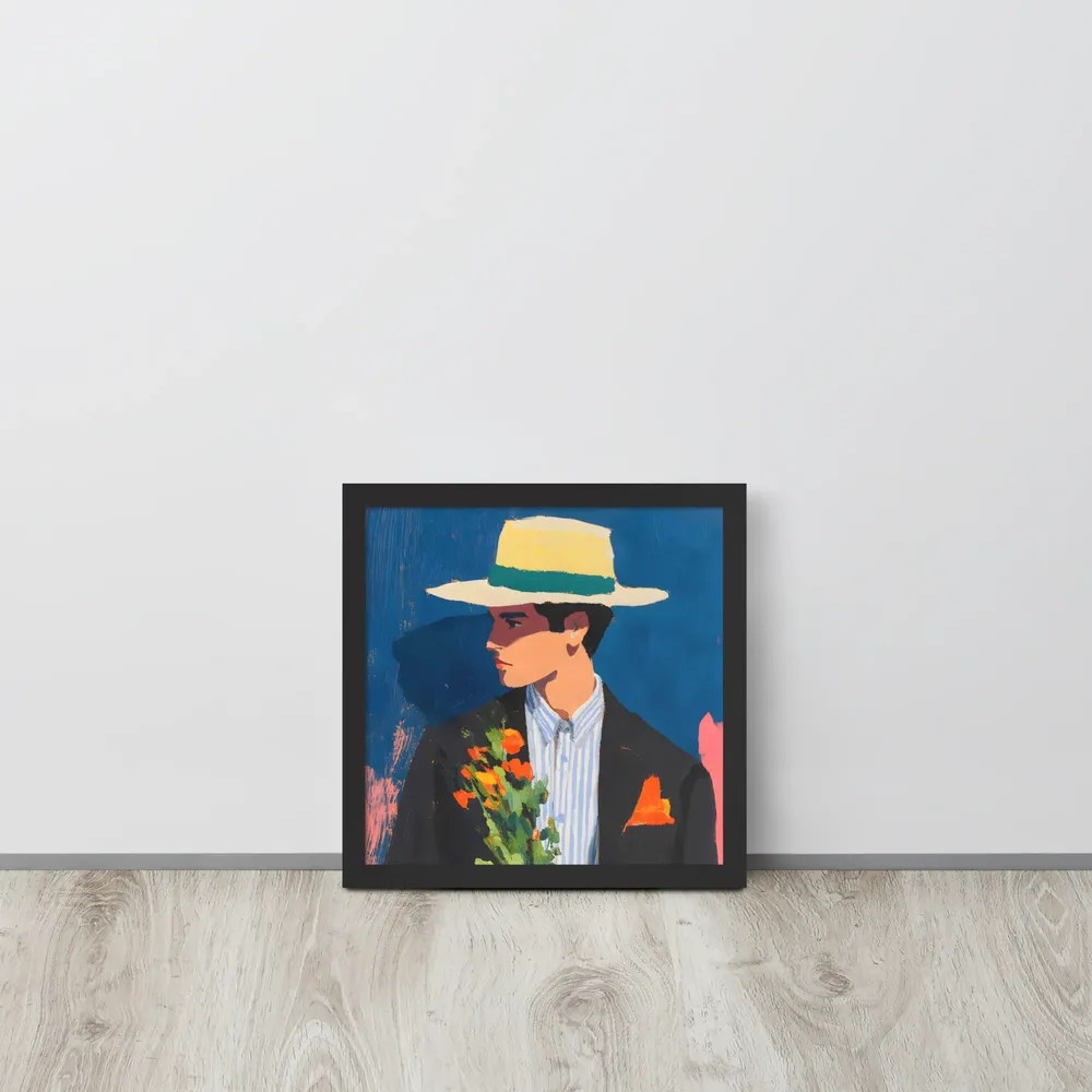 Portrait with Hat and Flowers 
 Poster with Black Frame | 12″x 12″
