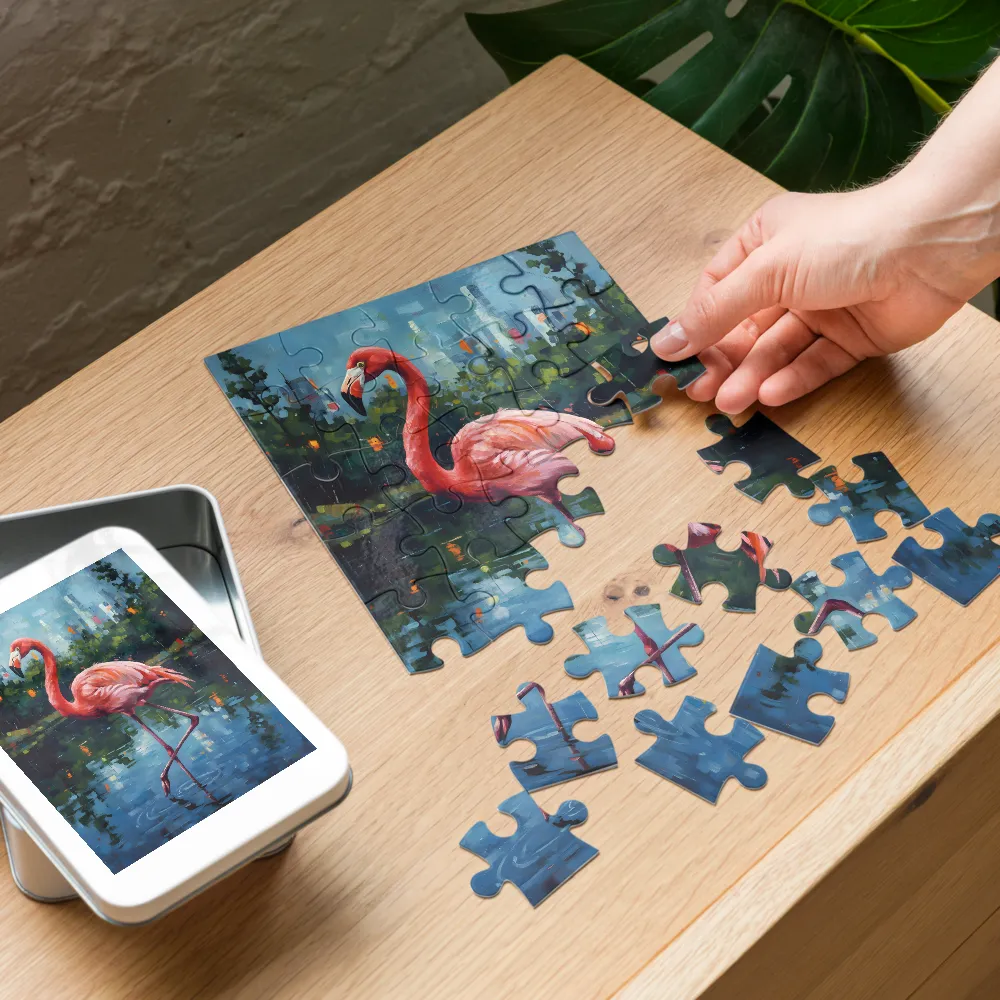 Urban Flamingo 
 Jigsaw Puzzle in Tin Box