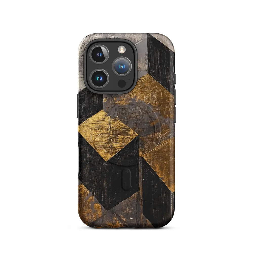 Geometric Harmony in Gold and Black | Phone Case |  16 Pro | MagSafe® Tough Case | Matte