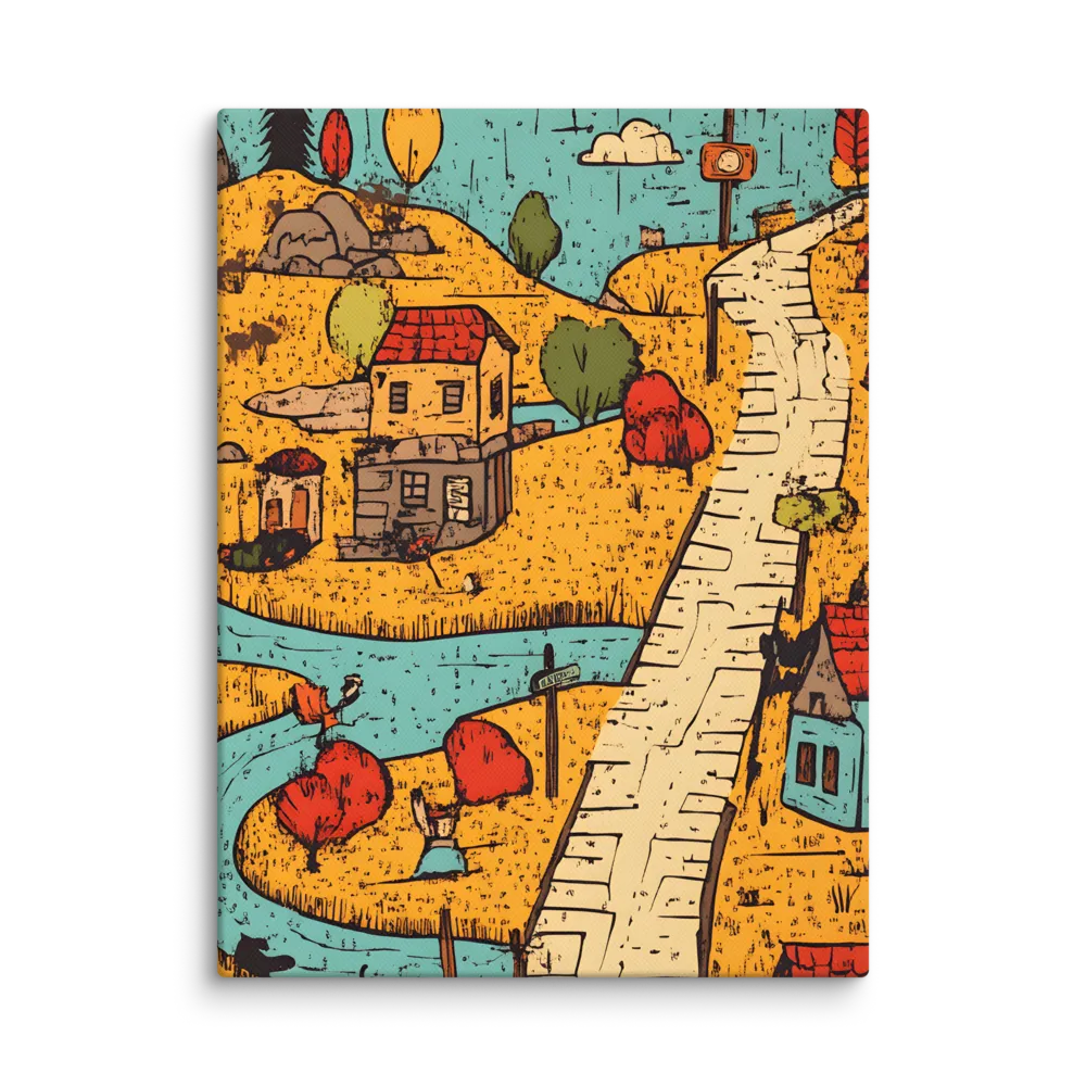 Whimsical Village Landscape | Canvas | 12″×16″