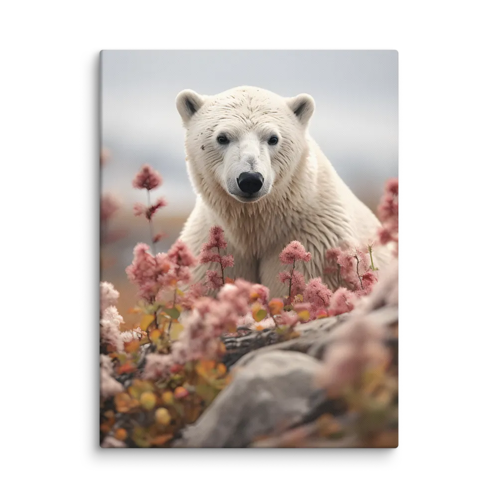 Curiosity Among Blooms: The Polar Bear | Canvas | 30″×40″