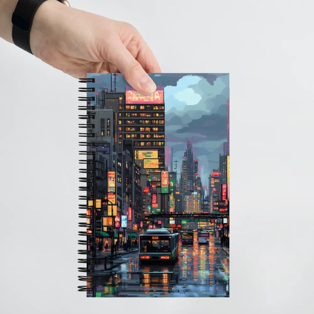 Neon Dreams: A Pixelated Urban Night | Spiral Notebook