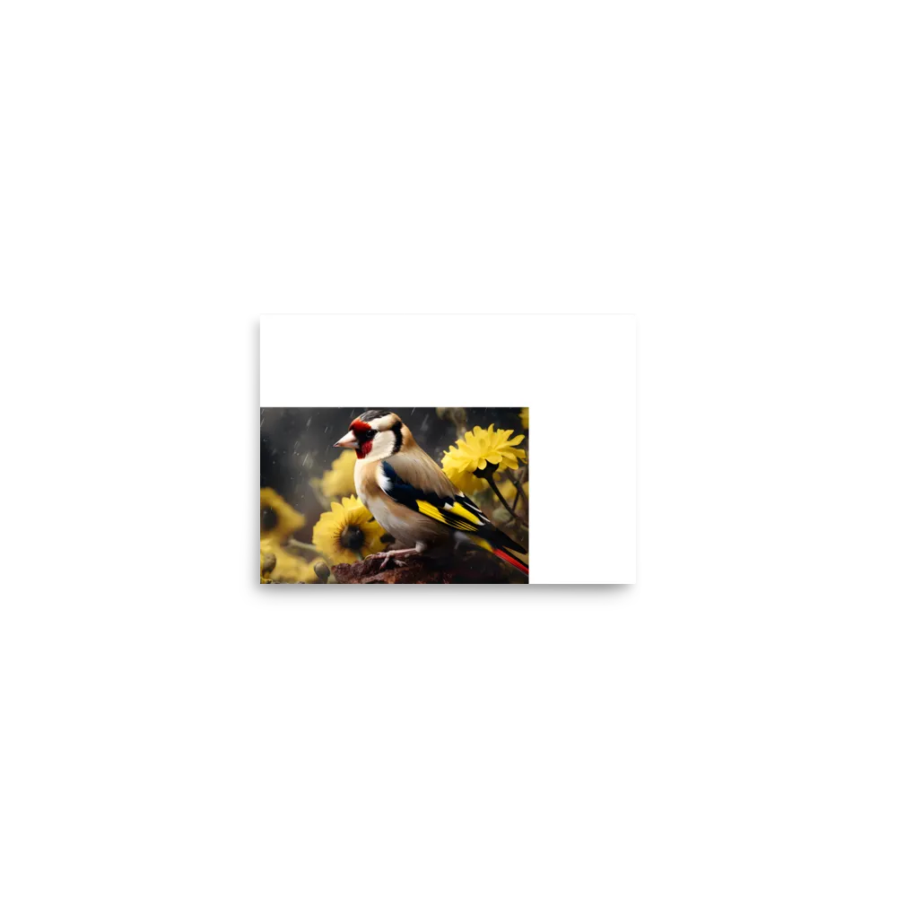 Harmony in Nature: A Goldfinch Amidst Blooms | Poster | 5″×7″