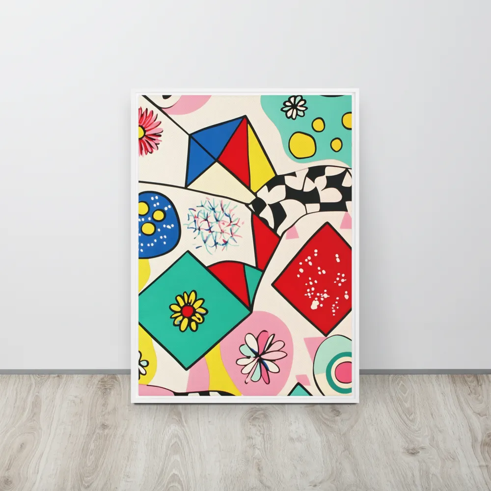Joyful Geometry: A Playful Dance of Shapes and Colors | Canvas with White Frame | 20″×28″