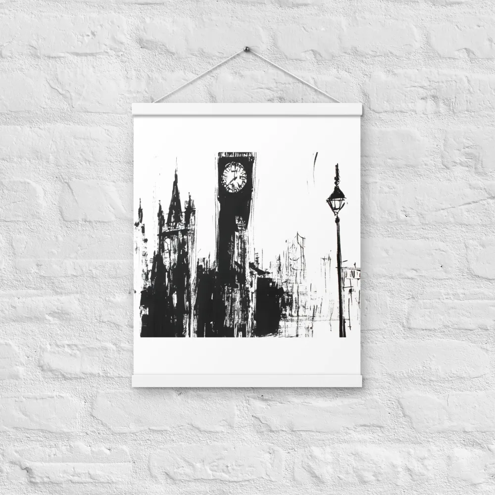 Clock Tower in Motion | Poster With White Wood Hanger | 16″×20″