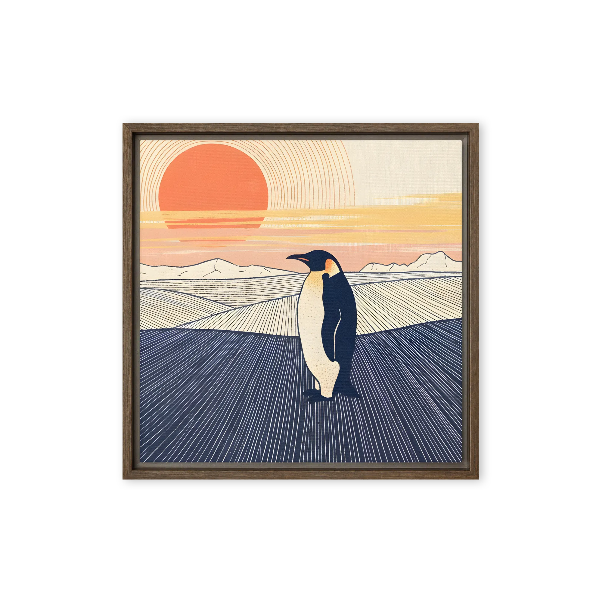 Penguin at Sunset 
 Canvas with Brown Frame