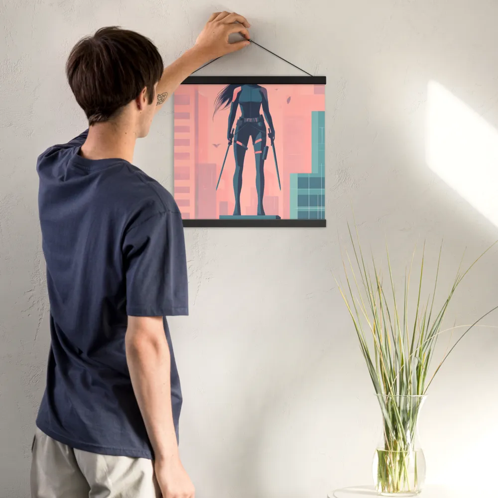Urban Sentinel: A Warrior's Stand | Poster With Black Wood Hanger | 16″×16″