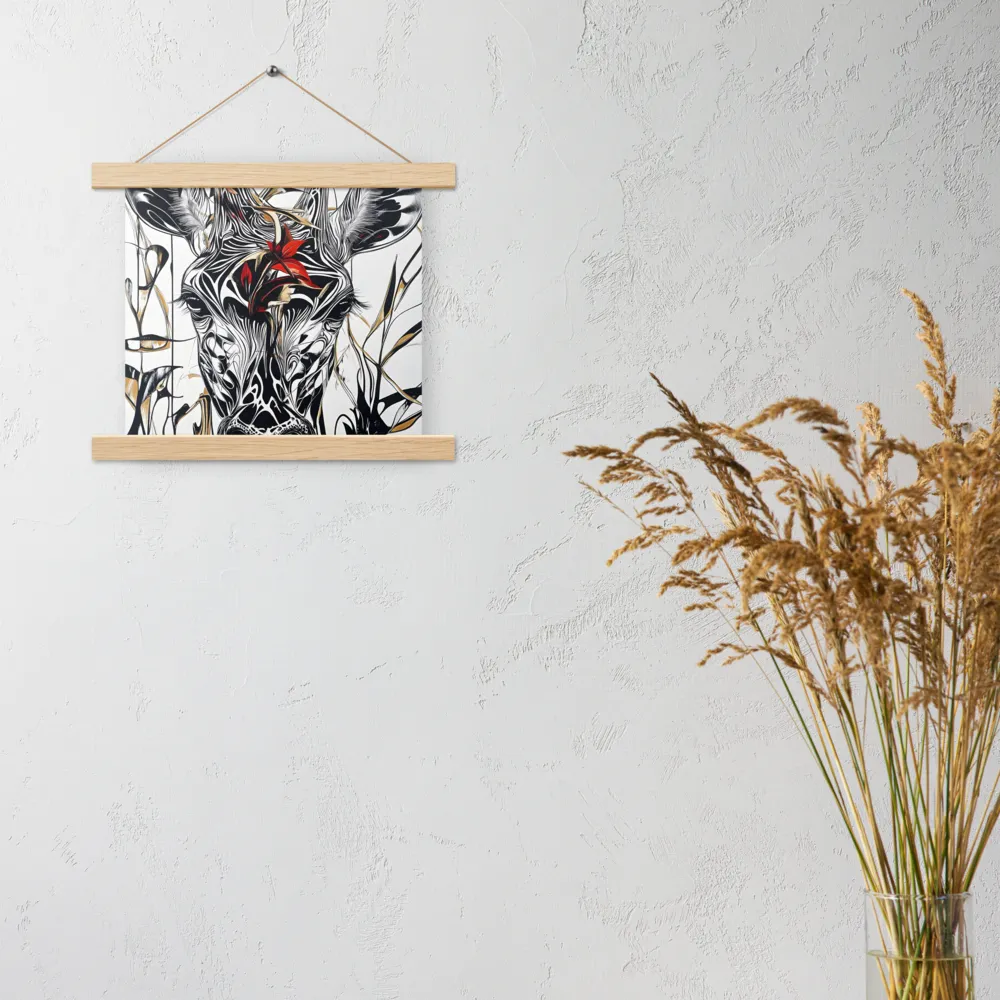 Floral Elegance: The Giraffe's Portrait | Poster With Oak Wood Hanger | 10″×10″