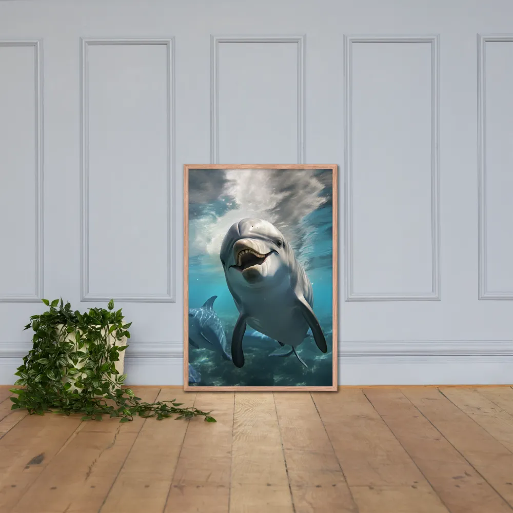 Beneath the Waves: A Dolphin's Dance | Poster with Red oak Frame | 24″×36″