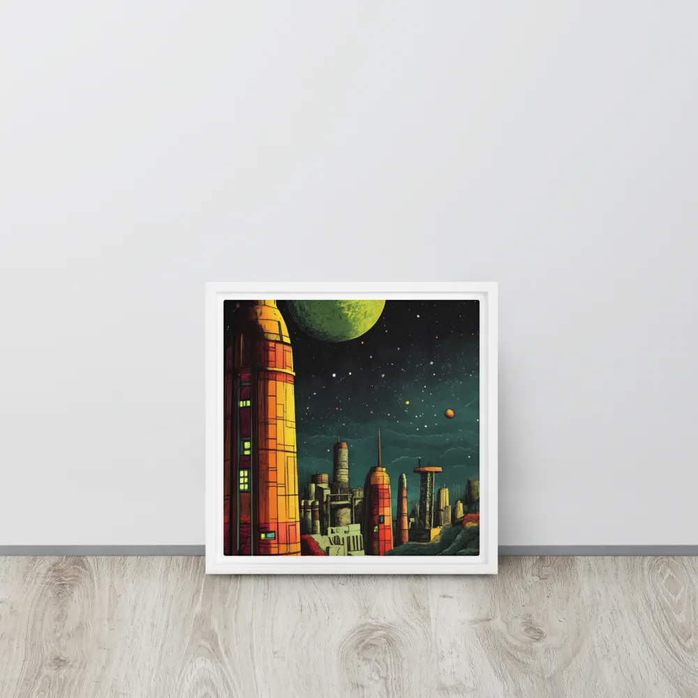 Cosmic Cityscape | Canvas with White Frame | 12″×12″