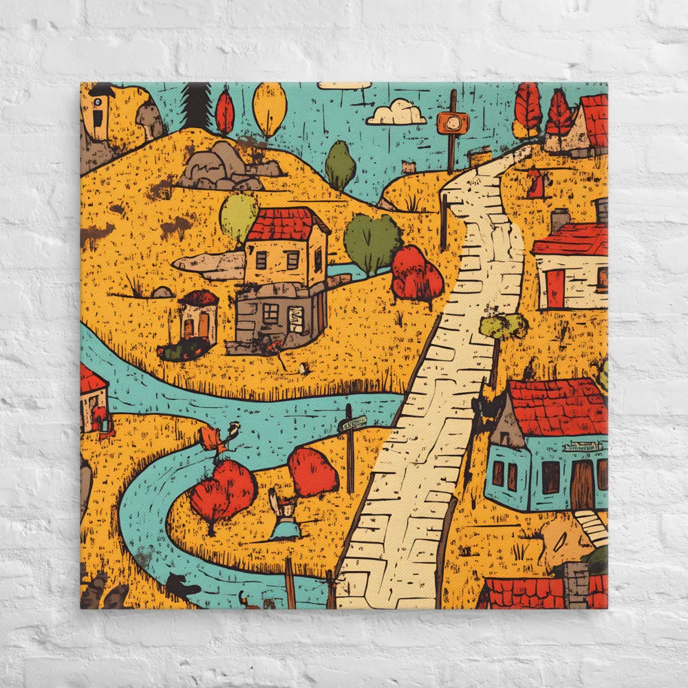 Whimsical Village Landscape | Canvas | 36″×36″