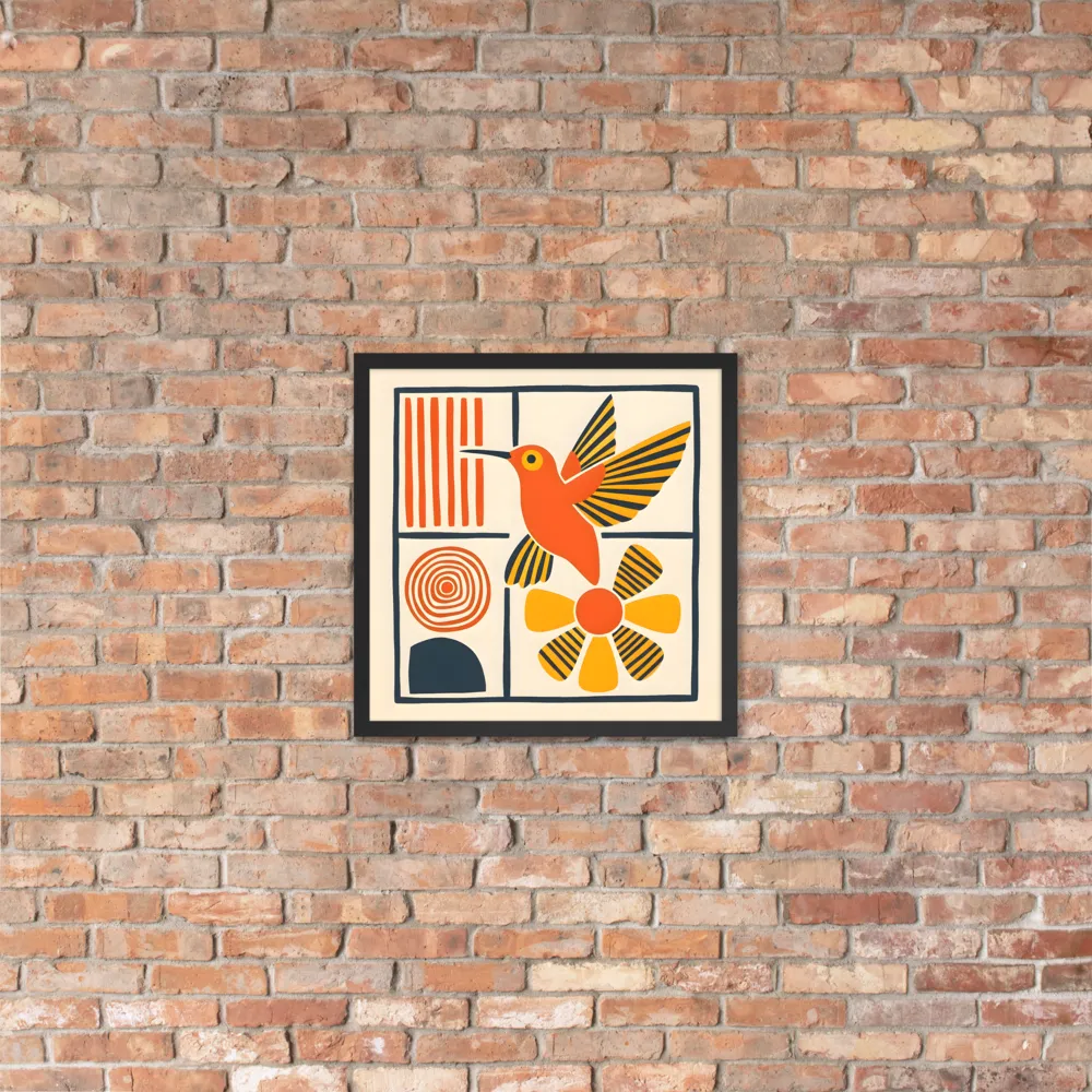 Hummingbird & Flower Panel 
 Poster with Black Frame | 18″x 18″