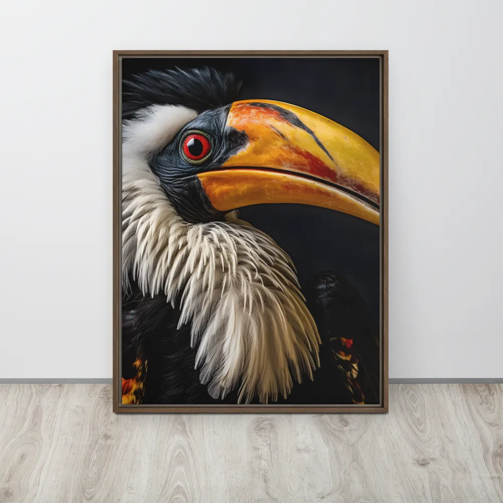 Majestic Hornbill Portrait | Canvas with Brown Frame | 24″×32″