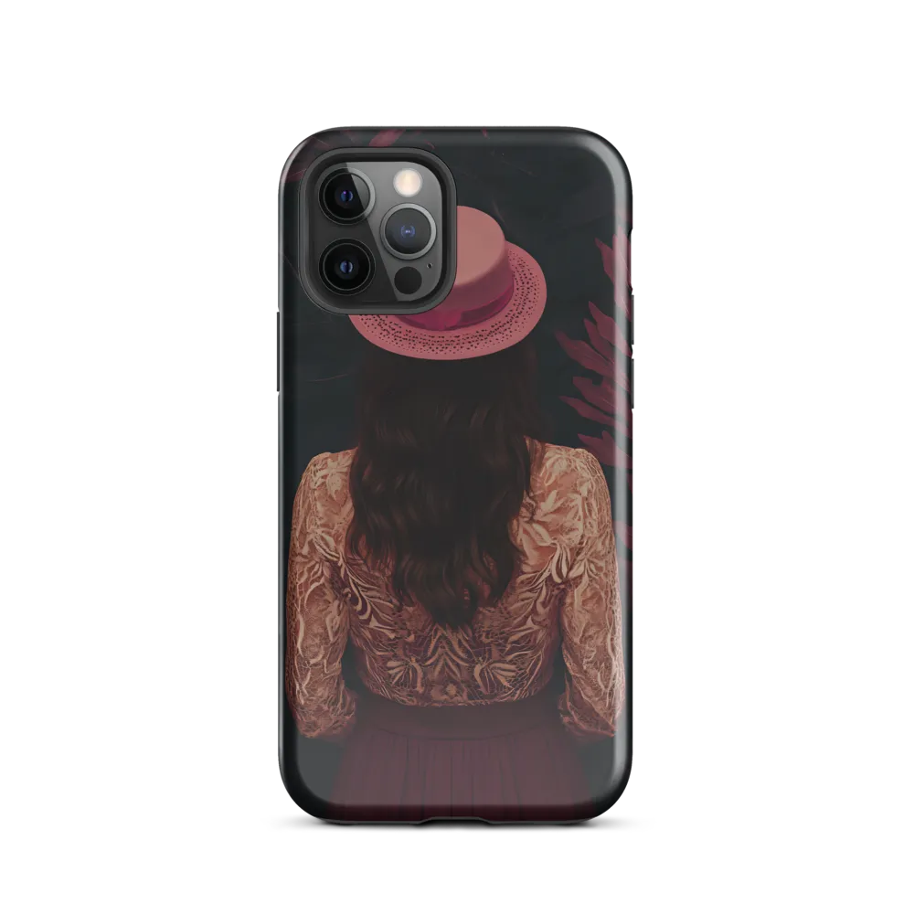 Woman with Pink Hat Among Burgundy Leaves