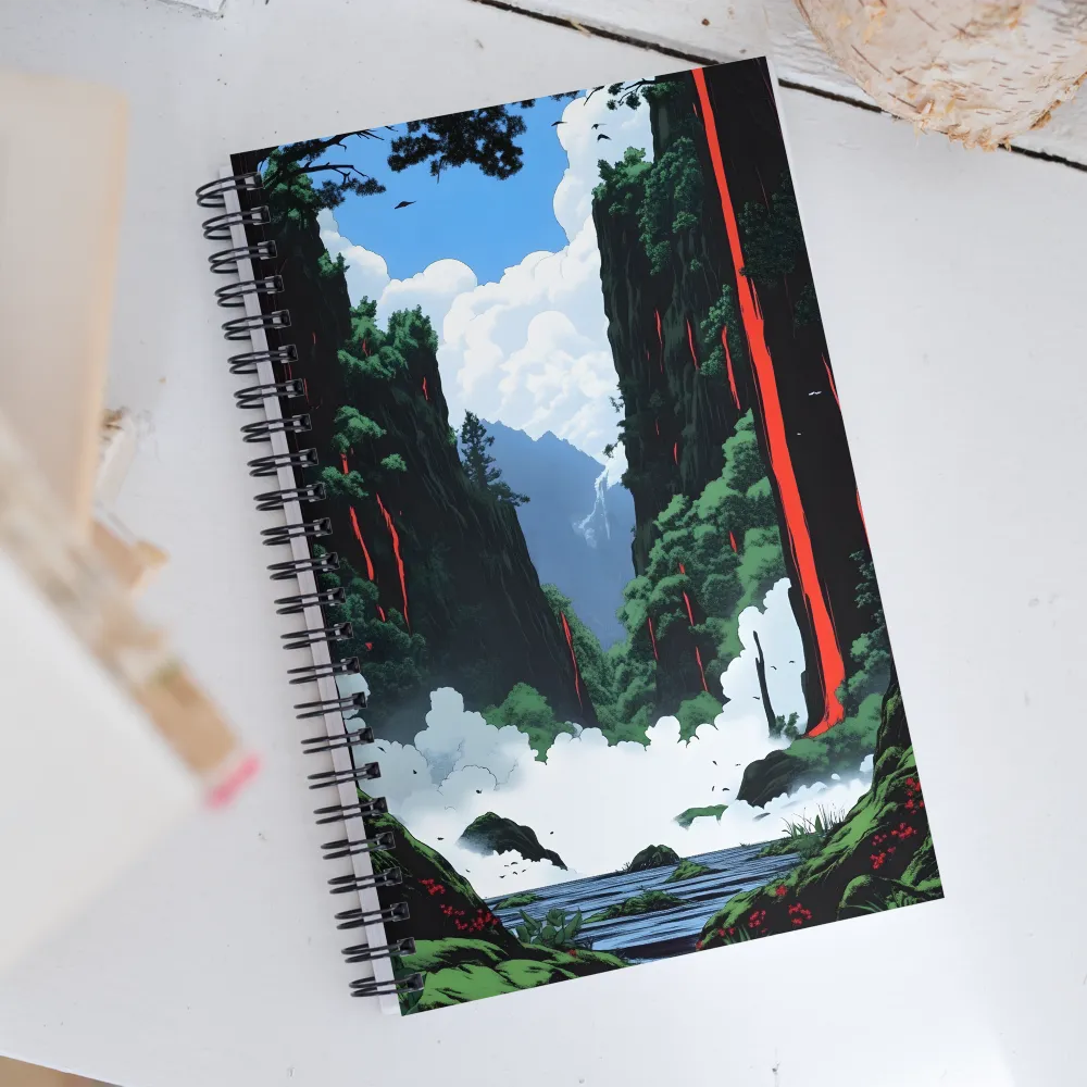 Ethereal Cascade: A Journey Through Verdant Realms | Spiral Notebook