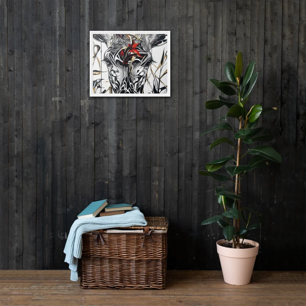 Floral Elegance: The Giraffe's Portrait | Canvas with White Frame | 16″×20″