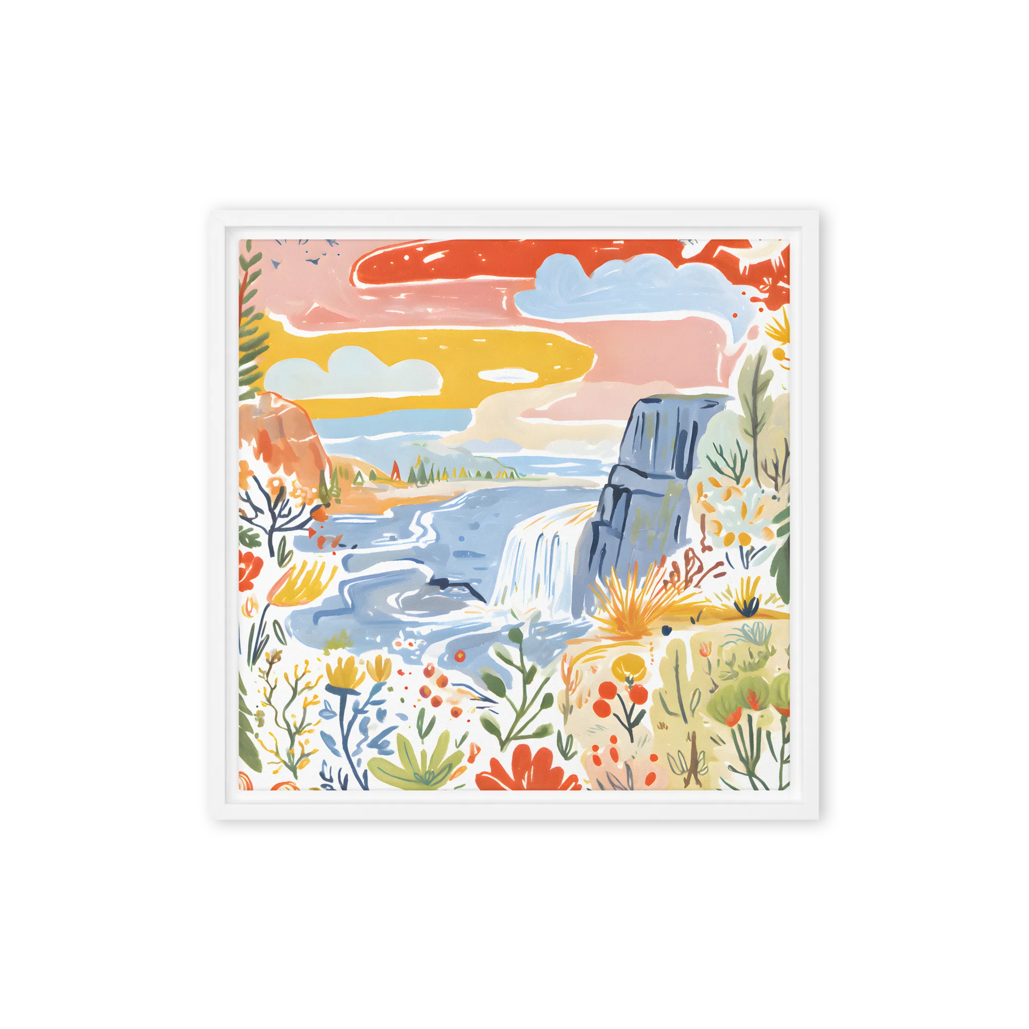 Wildflower Waterfall 
 Canvas with White Frame