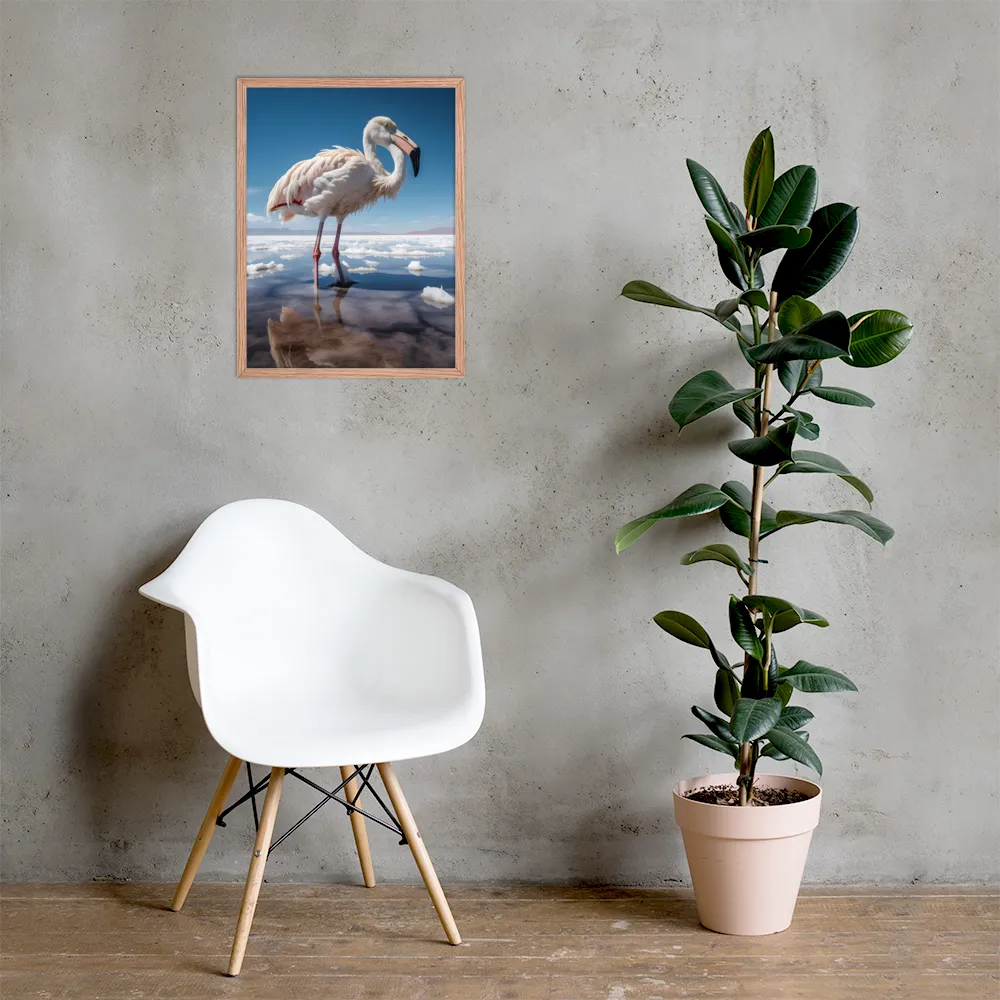 Graceful Solitude of a Flamingo | Poster with Red oak Frame | 18″×24″