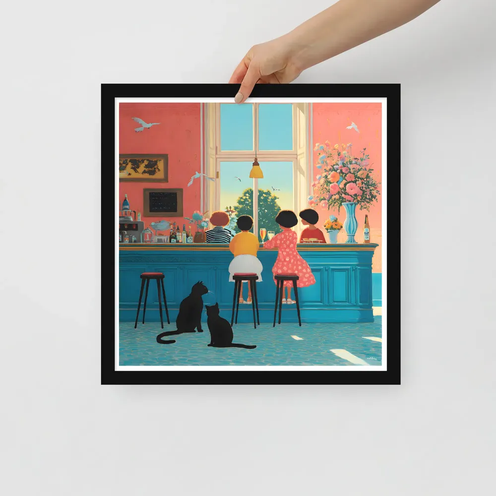 Sunlit Café Counter 
 Poster with Black Frame | 16″x 16″