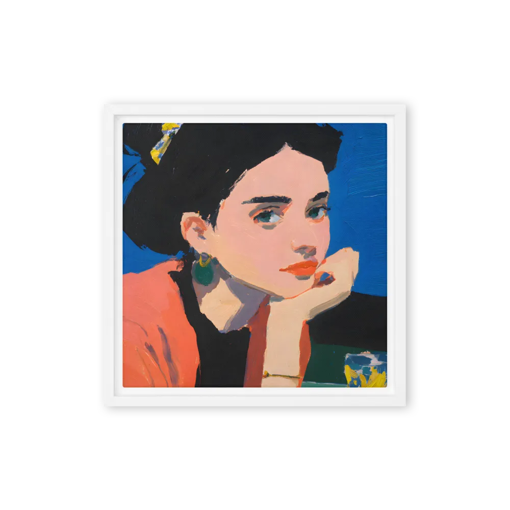 Contemplative Woman Portrait 
 Canvas with White Frame