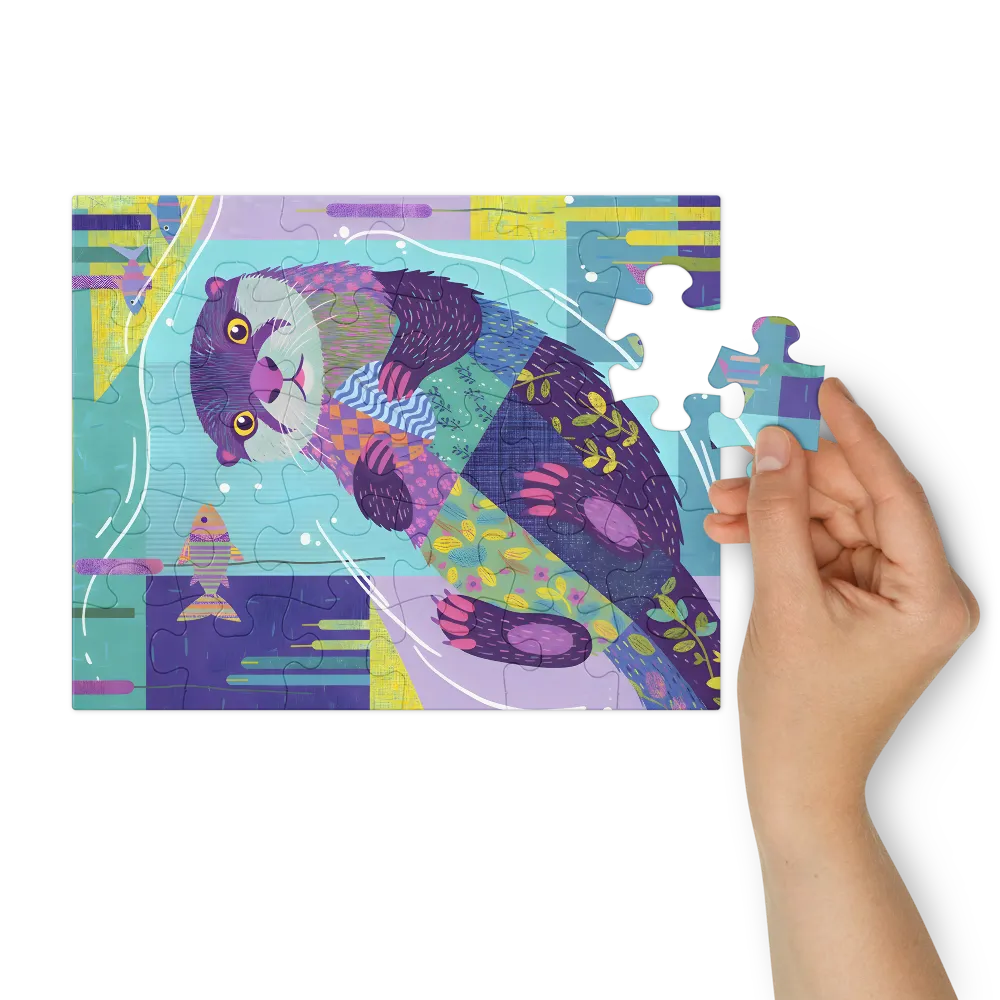 Patchwork Otter 
 Jigsaw Puzzle in Tin Box