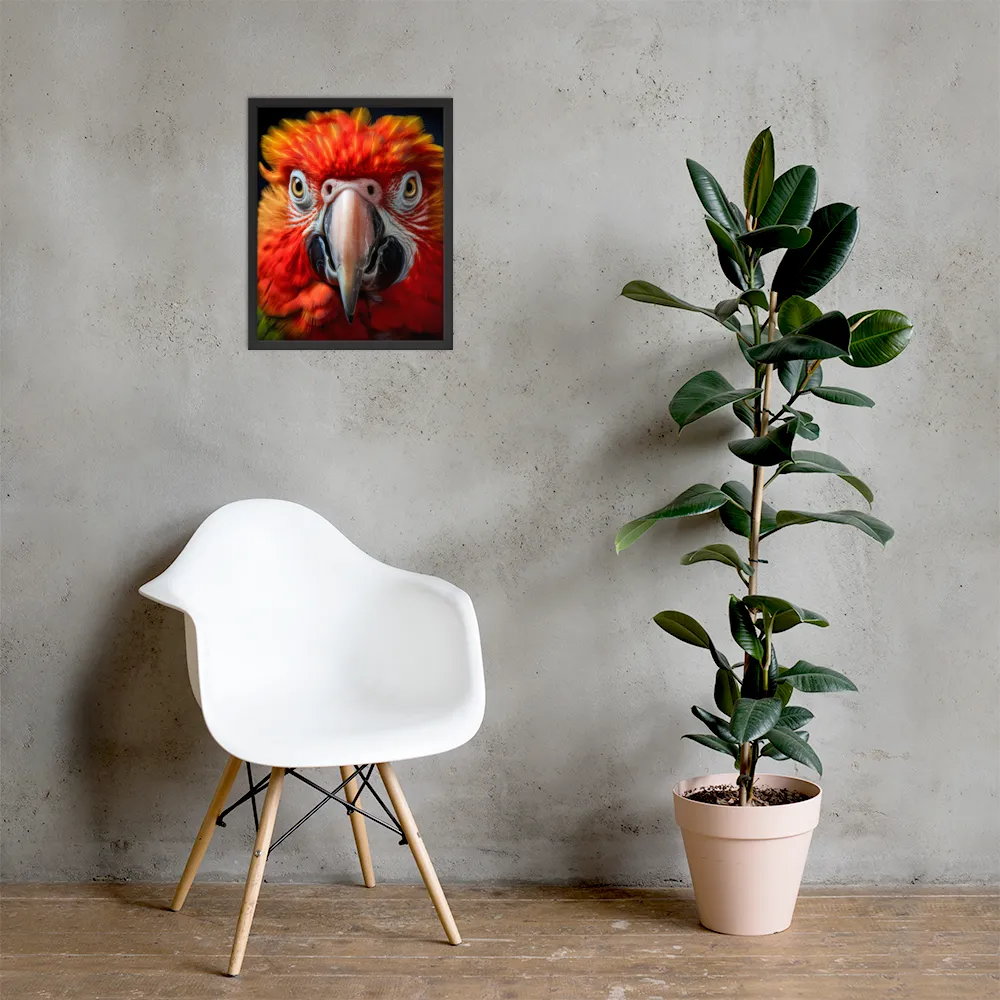 The Fiery Gaze of the Parrot | Poster with Black Frame | 16″×20″