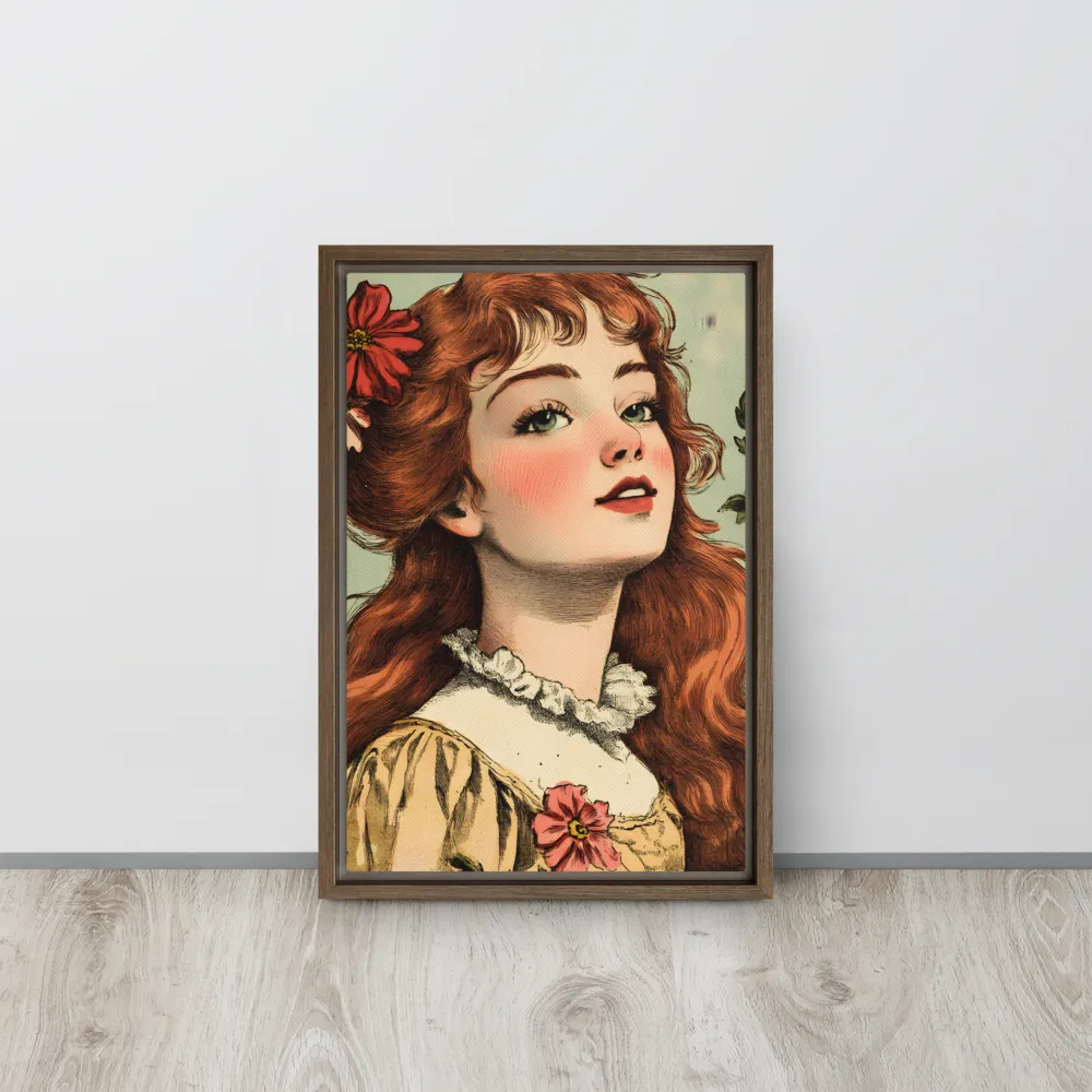 Whimsical Portrait of a Flower-Adorned Girl | Canvas with Brown Frame | 12″×18″