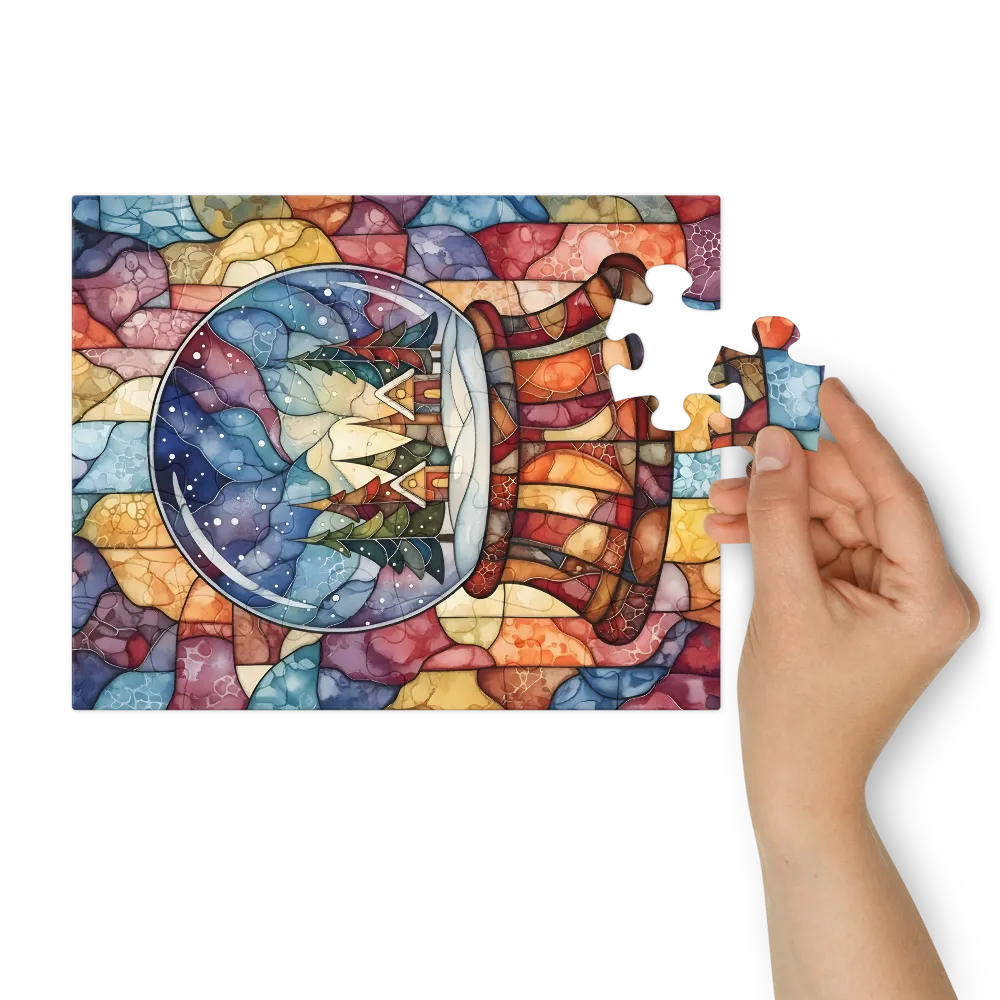 Snow Globe Mosaic 
 Jigsaw Puzzle in Tin Box